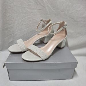 DB Studio Kaya Allover Iridescent Pearl Low Block Heel Sandals 7.5